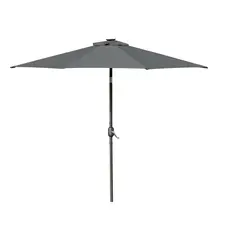 Outsunny 2.7m Patio Garden Umbrella Outdoor Parasol with Tilt Crank and 24 LEDs Lights (Grey) - 1