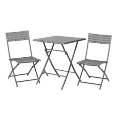 Outsunny 2-Seater Chair Bistro Set Garden Patio Table & Chair Black Rattan Furniture Grey - 1