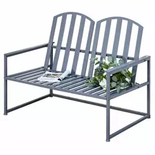Outsunny Steel Patio Garden Bench Loveseats for Outdoors Park Yard Slatted Design Grey - 1