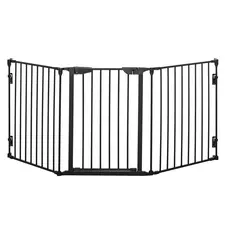 PawHut Pet Safety Gate, 3 Panels Playpen Fireplace, Foldable Metal Fence, Stair Barrier, Room Divider, Fire Guard w/ Automatic Closing Door, Black - 1