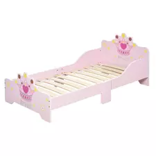 HOMCOM Kids Toddler Bed Princess Crown Theme Safety Side Rails Slats Home Bedroom Furniture Boys Girls 3-6 Years Pink 143 x 73 x 60 cm - 1