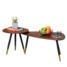 HOMCOM Set of Two Scandinavian-Style Coffee Tables - Walnut - 1
