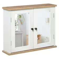 kleankin Bathroom Mirror Cabinet Wall Mounted Storage Cupboard with Double Door and Adjustable Shelf, White - 1