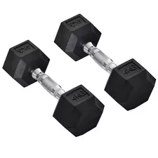HOMCOM 2x4kg Rubber Dumbbell Sports Hex Weights Sets Home Gym Fitness Hexagonal Dumbbells Kit Weight Lifting Exercise - 1