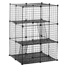 PawHut Pet Playpen DIY Small Animal Cage Enclosure Metal Wire Fence 39 Panels with 3 Doors 2 Ramps for Kitten Bunny Chinchilla Pet Mink Black - 1