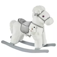 HOMCOM Kids Plush Ride-On Rocking Horse Toy Rocker with Plush Toy Realistic Sounds for Child 18-36 Months White - 1