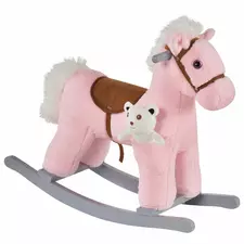 HOMCOM Kids Plush Ride-On Rocking Horse Toy Rocker with Plush Toy Realistic Sounds for Child 18-36 Months Pink - 1