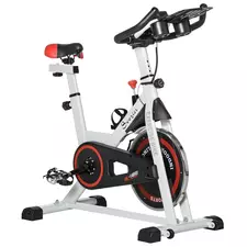 HOMCOM Exercise Bike, 8kg Flywheel Stationary Bike Indoor Cycling Machine with Adjustable Resistance Seat Handlebar, White - 1