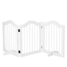 PawHut 3 Panels Dog Gate w/ Support Feet Fence Safety Barrier Freestanding Wood White - 1