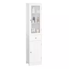 kleankin Bathroom Storage Cabinet with 3-tier Shelf Drawer Door, Floor Cabinet Free Standing Tall Slim Side Organizer Shelves, White - 1