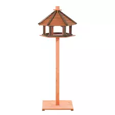 PawHut 130cm Wooden Bird Table, Feeding Station with Roof for Outdoor, Brown - 1