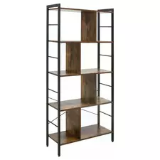 HOMCOM Industrial Storage Unit, 5 Tiers Bookcase with Open Compartments for Office Living Room, Bedroom, Rustic Brown and Black - 1