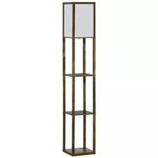 HOMCOM 3-Tier Floor Lamp, Floor Light with Storage Shelf, Reading Standing Lamp with Acrylic Shade for Living Room, Bedroom, Kitchen, Dining Room, Office, Dorm, 160cm, Brown - 1