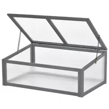 Outsunny Wooden Cold Frame, Small Polycarbonate Greenhouse for Plants with Openable & Tilted Top Cover, Grey, 100 x 65 x 40cm - 1