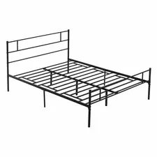 HOMCOM King Metal Bed Frame Solid Bedstead Base with Headboard and Footboard, Metal Slat Support and Underbed Storage Space, Bedroom Furniture, Black - 1