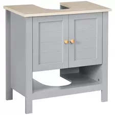kleankin Under Sink Cabinet, Bathroom Vanity Unit, Pedestal Under Sink Design, Storage Cupboard with Adjustable Shelf, Grey - 1