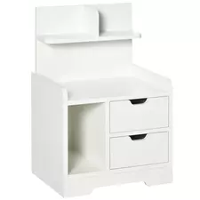 HOMCOM Bedside Table, Small Bedside Cabinet with 2 Drawers and Storage Shelves, Modern Nightstand for Bedroom, White - 1