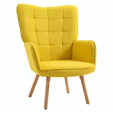 HOMCOM Modern Accent Chair, Upholstered Tufted Wingback Armchair with Seat Padding, Velvet Leisure Lounge Bedroom Chair with Wood Legs, Yellow - 1