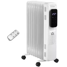 HOMCOM 2000W Oil Filled Radiator, 9 Fin Portable Electric Heater with LED Display, 24H Timer, 3 Heat Settings, Adjustable Thermostat, Safety Cut off, Remote Control, White - 1