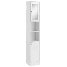 kleankin Tall Bathroom Storage Cabinet with Mirror, Freestanding Floor Cabinet Tallboy Unit with Adjustable Shelves, White - 1