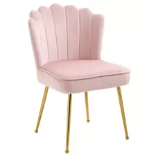 HOMCOM Velvet-Feel Shell Accent Chair - Pink - 1