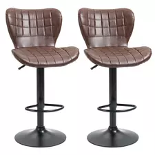 HOMCOM Bar Stools Set of 2 Adjustable Height Swivel Bar Chairs in PU Leather with Backrest & Footrest, Brown - 1