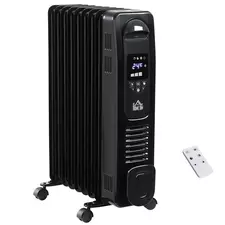HOMCOM 2000W Digital Oil Filled Radiator, 9 Fin, Portable Electric Heater with LED Display, 24-Hour Timer, 3 Heat Settings, Safety Cut-Off and Remote Control, Black - 1