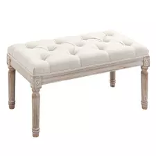 HOMCOM 80cm End of Bed Bench, Window Seat, Tufted Bench for Bedroom, Hallway, Living Room, Cream White - 1