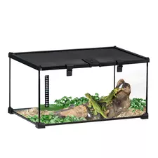 PawHut Glass Reptile Terrarium Insect Breeding Tank Vivarium Habitats with Thermometer for Lizards, Horned Frogs, Snakes, Spiders - Medium 50 x 30 x 25cm - 1