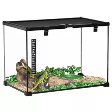 PawHut Glass Reptile Terrarium Insect Breeding Tank Vivarium Habitats with Thermometer for Lizards, Horned Frogs, Snakes, Spiders - Large 50 x 30 x 35cm - 1