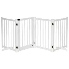 PawHut Wooden Dog Gate, Dog Fence Indoor, 80 cm Tall Freestanding Pet Gate for Small and Medium Dogs with 4 Panels, 2 Support Feet, White - 1