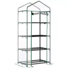 Outsunny 4 Tiers Mini Portable Greenhouse Compact Plant Grow Shed Metal Frame Transparent Clear Cover 160H x 70L x 50Wcm - 1