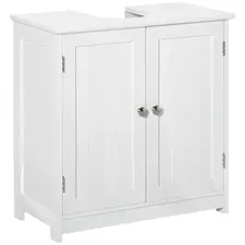 kleankin Under Sink Bathroom Cabinet, Freestanding Under Sink Cabinet with 2 Doors and Adjustable Shelf for Basin without or with Pedestal, White - 1