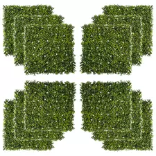 Outsunny 12PCS Artificial Boxwood Wall Panels 50cm x 50cm Grass Privacy Fence Screen Faux Hedge Greenery Backdrop Encrypted Milan Grass with White Flowers for Home Garden Backyard Balcony - 1