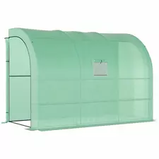 Outsunny Walk-In Lean to Greenhouse with Windows and Zippered Doors, 2 Tiers 6 Wired Shelves 300L x 150W x 213Hcm Green - 1