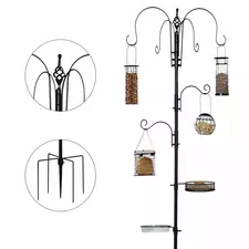 Pawhut Bird Feeding Station Kit, Wild Bird Feeder Pole with 6 Hooks, 4 Hanging Feeders for Peanuts, Seed, Fat Balls, for Garden, Outdoor, Black - 1