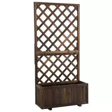 Outsunny Garden Planter with Trellis, 45L Raised Bed for Climbing Plants, Vines, Flowers, Outdoor Planter Box for Patio, 72.5 x 31.5 x 149.5 cm, Carbonised Finish - 1