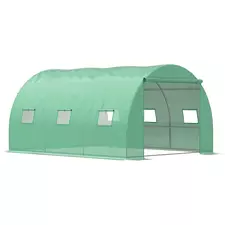 Outsunny Walk-in Polytunnel Greenhouse, Outdoor Garden Tunnel Greenhouse Tent with Zipped Roll-Up Door and 6 Mesh Windows, 4 x 3M - 1
