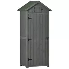 Outsunny Wooden Garden Shed, Utility Outdoor Small Shed with Lockable Double Doors, Shelves and Roof Hatch, Grey - 1
