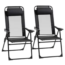 Outsunny Set of 2 Portable Folding Recliner Metal Outdoor Patio Chaise Lounge Chairs with Adjustable Backrest, Black - 1