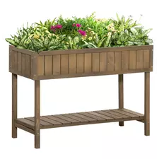 Outsunny Wooden Herb Planter Raised Bed Container Garden Plant Stand Bed 8 Boxes 110L x 46W x 76Hcm Brown - 1