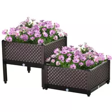 Outsunny 50cm x 50cm x 46.5cm Set of 2 41L Plastic Raised Garden Bed, Planter Box, Flower Vegetables Planting Container with Self-Watering Design and Drainage Holes for Patio Balcony - 1