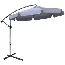 Outsunny 2.7m Garden Banana Parasol Cantilever Umbrella with Crank Handle and Cross Base for Outdoor, Hanging Sun Shade, Dark Grey - 1