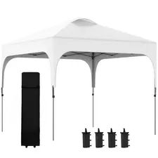 Outsunny 3 x 3(M) Pop Up Gazebo, UPF 50+ Foldable Canopy Tent with Wheeled Carrybag, 4 Leg Weight Bags, Height Adjustable Marquee Shelter 1 person easy setup for Outdoor Garden Patio Party, White - 1