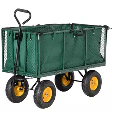 Outsunny Large 4 Wheel Heavy Duty Garden Cart Truck Trolley Wheelbarrow with Handle and Metal Frame - Green - 1