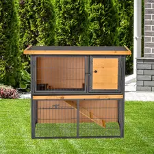 PawHut Wood-metal Guinea Pigs Hutches Elevated Pet House Outdoor 89.5 x 45 x 81cm - 1