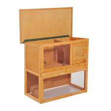 Pawhut Wooden 90cm 2 Tiers Guinea Pigs Hutches - 1
