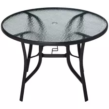 Outsunny 106cm Round Garden Dining Table with Parasol Hole Tempered Glass Top Steel Frame - 1