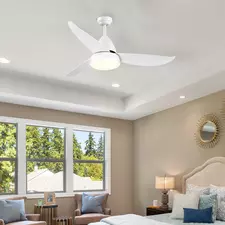 HOMCOM Reversible Ceiling Fan with Light, 3 Blades Indoor Modern Mount White LED Lighting Fan with Remote Controller, for Bedroom, Living Room, White - 1