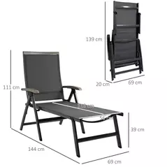 Outsunny Outdoor Folding Sun Lounger, 5-Position Adjustable Chaise Lounge Chair with Aluminium Frame for Patio, Pool and Garden, Grey - 3